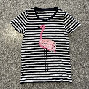J Crew Flamingo Sequin Top Womens XS Striped Collector Tee Short Sleeve Shirt